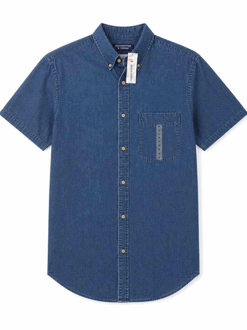 Roundtree & Yorke Men's Short-Sleeve Denim Button-Down Shirt - Blue. 100% Cotton
